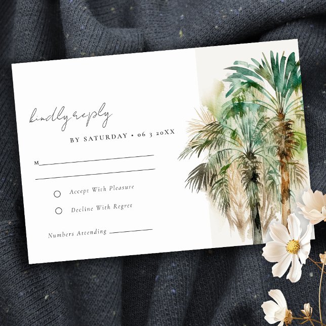 Tarjeta De Confirmación De Asistencia Elegante Boda de Palm Trees Tropicales (Subido por el creador)