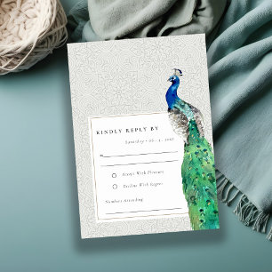 Tarjeta De Confirmación De Asistencia Elegante Boda de pavo real ornato elegante