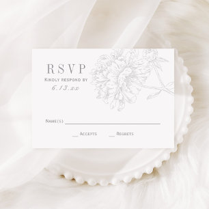 Tarjeta De Confirmación De Asistencia Elegante Boda de Peony Floral Blanco Gris
