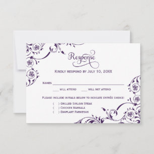Tarjeta De Confirmación De Asistencia Elegante Boda de Pergaminos Púrpura de la Planta d