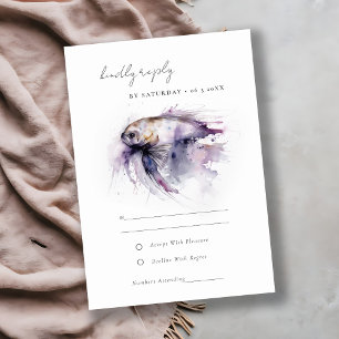 Tarjeta De Confirmación De Asistencia Elegante Boda de Pescado Costero Lilac