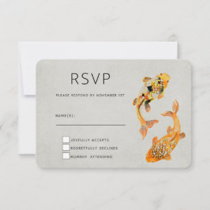 Tarjeta De Confirmación De Asistencia Elegante Boda de pescado de Koi Gold