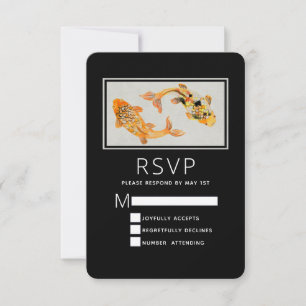 Tarjeta De Confirmación De Asistencia Elegante Boda de pescado de Koi Gold