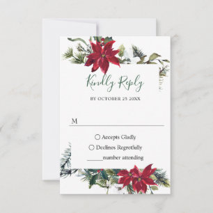 Tarjeta De Confirmación De Asistencia Elegante Boda de Pine Fir de color de agua de poin