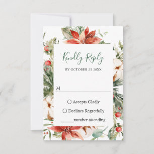 Tarjeta De Confirmación De Asistencia Elegante Boda de Pine Fir de color de agua de poin