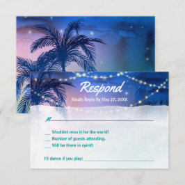 Tarjeta De Confirmación De Asistencia Elegante Boda de Playa de Palm Tree Rústica de Agu