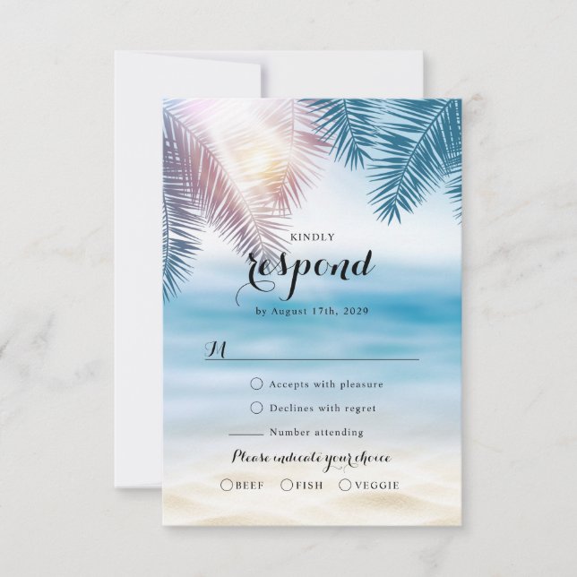Tarjeta De Confirmación De Asistencia Elegante Boda de Playa de Verano del Océano Tropic (Anverso)