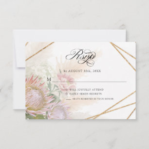 Tarjeta De Confirmación De Asistencia Elegante Boda de protección rosada floral de oro g