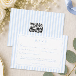 Tarjeta De Confirmación De Asistencia Elegante boda de raya azul clásica QR