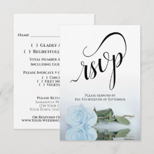 Tarjeta De Confirmación De Asistencia Elegante Boda de Rosa Azul Polvorienta de Tallo La