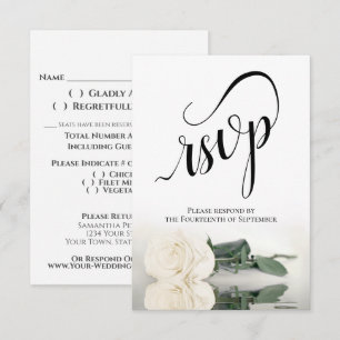 Tarjeta De Confirmación De Asistencia Elegante Boda de rosa blanco marfil de larga histo