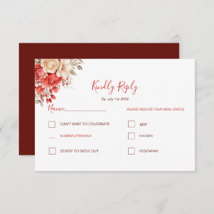 Tarjeta De Confirmación De Asistencia Elegante Boda de Rosa rojo e marfil