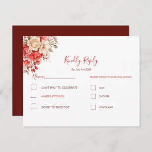 Tarjeta De Confirmación De Asistencia Elegante Boda de Rosa rojo e marfil