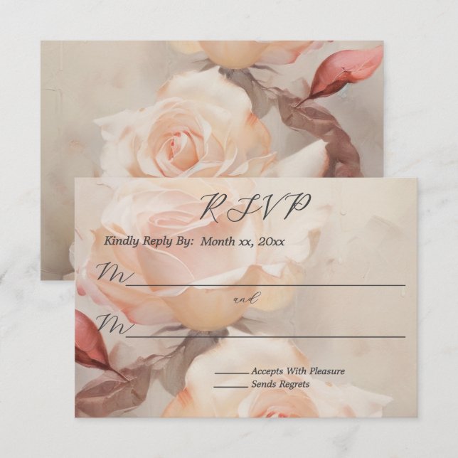 Tarjeta De Confirmación De Asistencia Elegante Boda de Rosas de verano (Anverso / Reverso)