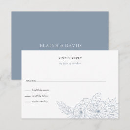 Tarjeta De Confirmación De Asistencia Elegante Boda de sketch floral Dusty Blue Minimal