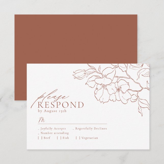 Tarjeta De Confirmación De Asistencia Elegante boda de terracota floral dibujado a mano (Anverso / Reverso)