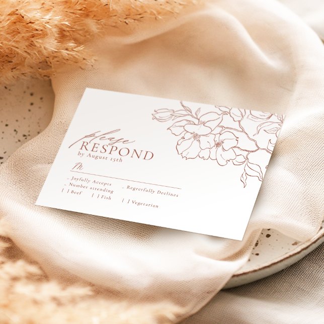 Tarjeta De Confirmación De Asistencia Elegante boda de terracota floral dibujado a mano (Elegant hand drawn floral terracotta wedding RSVP card)