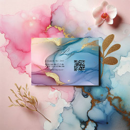 Tarjeta De Confirmación De Asistencia Elegante Boda de tinta rosa, azul y dorada