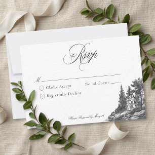 Tarjeta De Confirmación De Asistencia Elegante Boda de Toile Francés en Negro y Blanco e