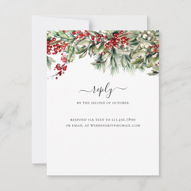 Tarjeta De Confirmación De Asistencia Elegante Boda de vacaciones de Navidades de invier (Anverso)