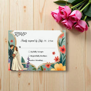 Tarjeta De Confirmación De Asistencia Elegante Boda de verano de Floral Garden Bride & G