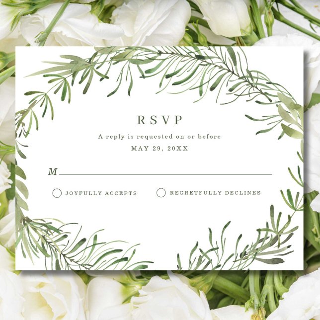 Tarjeta De Confirmación De Asistencia Elegante Boda de Verdor Botánico (Elegant Botanical Greenery Wedding RSVP Card)