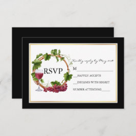 Tarjeta De Confirmación De Asistencia Elegante Boda de Wreath de uvas color agua negro