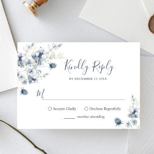 Tarjeta De Confirmación De Asistencia Elegante Boda del Foliage de Invierno Azul Dusty