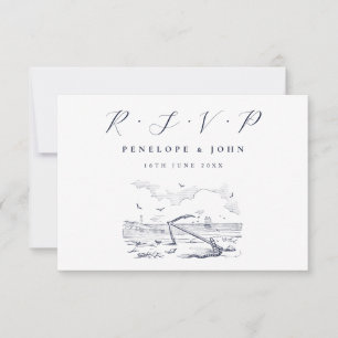 Tarjeta De Confirmación De Asistencia Elegante Boda del Ilustracion Beach Anchor