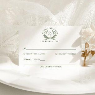 Tarjeta De Confirmación De Asistencia Elegante Boda del Monograma Verde Sage