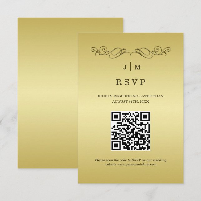 Tarjeta De Confirmación De Asistencia Elegante boda del Ornate Gold de lujo (Anverso / Reverso)