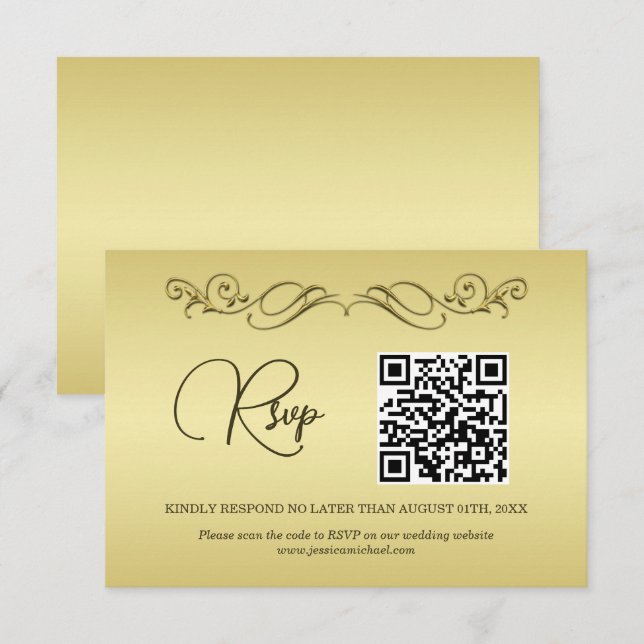 Tarjeta De Confirmación De Asistencia Elegante boda del Ornate Gold de lujo (Anverso / Reverso)