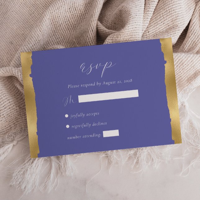Tarjeta De Confirmación De Asistencia Elegante Boda del periwinkle Gold Torn Edge (Subido por el creador)