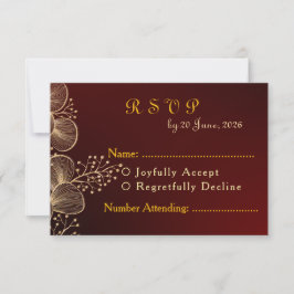 Tarjeta De Confirmación De Asistencia Elegante Boda Dorada y Burgundy