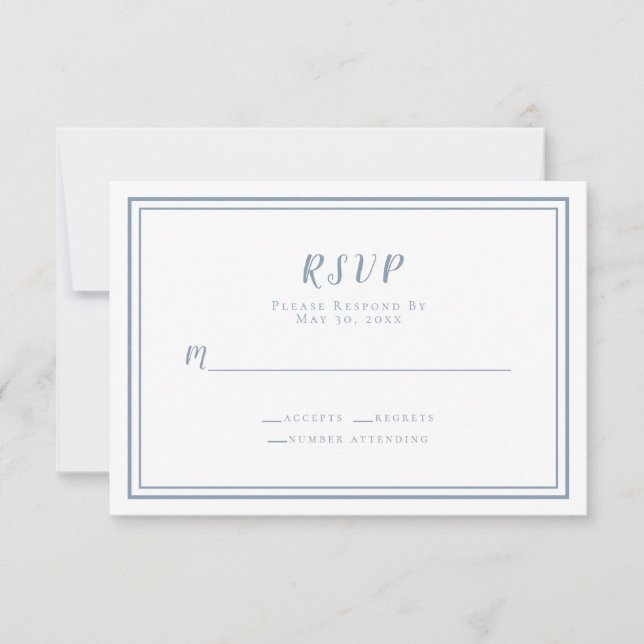 Tarjeta De Confirmación De Asistencia Elegante Boda Dusty Azul Simple Mínimo Moderno (Anverso)