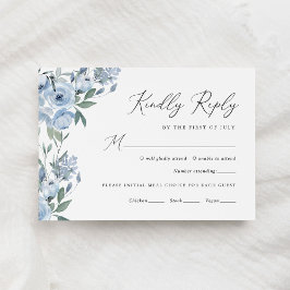 Tarjeta De Confirmación De Asistencia Elegante Boda Dusty Blue Floral