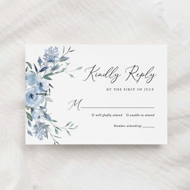 Tarjeta De Confirmación De Asistencia Elegante Boda Dusty Blue Floral (Subido por el creador)