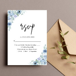 Tarjeta De Confirmación De Asistencia Elegante Boda Dusty Blue Floral