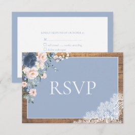 Tarjeta De Confirmación De Asistencia Elegante Boda Dusty Blue Rubor Floral Lace Wood