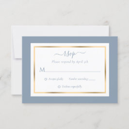 Tarjeta De Confirmación De Asistencia Elegante Boda Dusty Blue y Gold