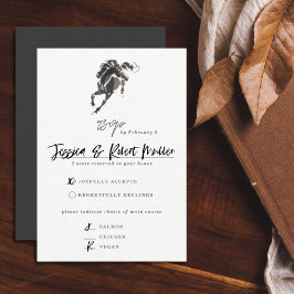 Tarjeta De Confirmación De Asistencia Elegante Boda ecuestre acuarela de color clásico