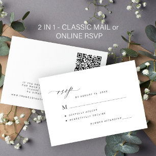 Tarjeta De Confirmación De Asistencia Elegante boda en línea de código clásico o QR