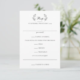Tarjeta De Confirmación De Asistencia Elegante Boda Escudo blanco y negro