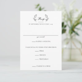 Tarjeta De Confirmación De Asistencia Elegante Boda Escudo blanco y negro