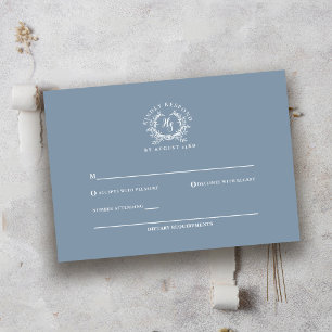 Tarjeta De Confirmación De Asistencia Elegante Boda Escudo de Monograma Azul Dusty