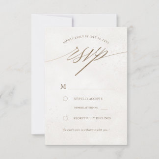 Tarjeta De Confirmación De Asistencia Elegante Boda Faux Dorado y Beige