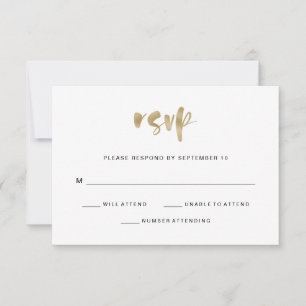 Tarjeta De Confirmación De Asistencia Elegante Boda Faux Gold