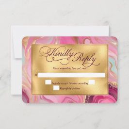 Tarjeta De Confirmación De Asistencia Elegante Boda Faux Gold y Pink Marble