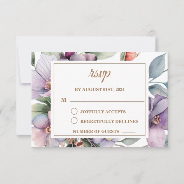 Tarjeta De Confirmación De Asistencia Elegante Boda floral acuarela (Anverso)