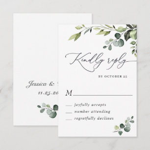 Tarjeta De Confirmación De Asistencia Elegante Boda Floral Acuarela de Eucalipto